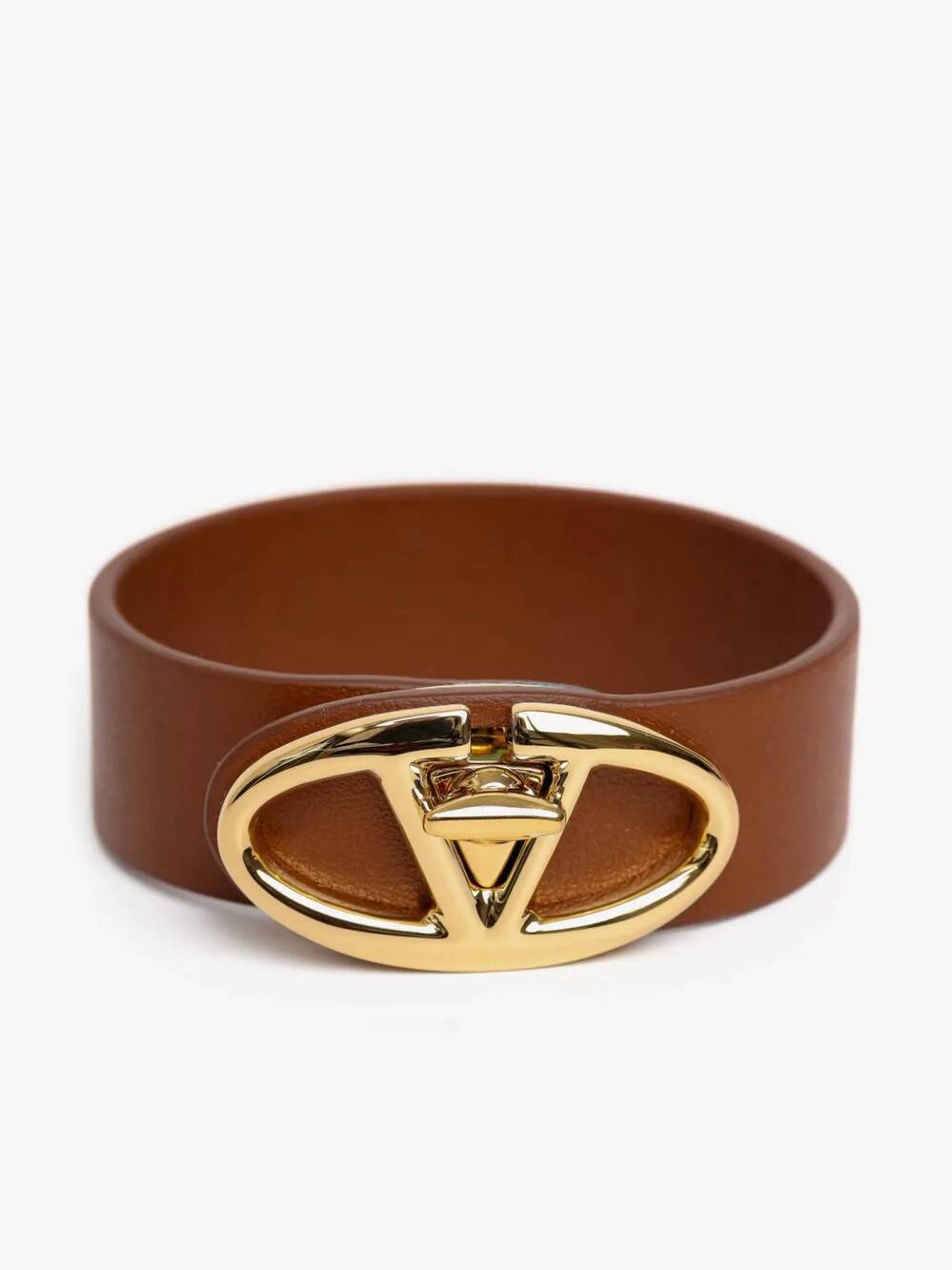 NEW VALENTINO GARAVANI women's bold edition v-logo leather bracelet in tobacco